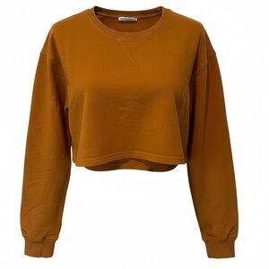 Lululemon Cropped Crew Neck Terry Sweater Raw Shoulder Seams Cuffed Sleeves